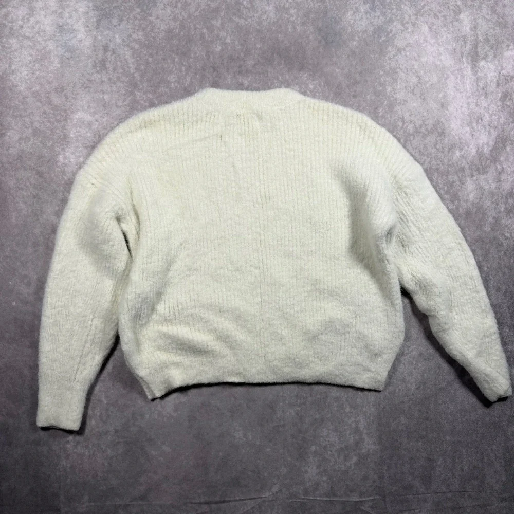 Abercrombie & Fitch Soft AF Sweater Womens S Cream Fuzzy Ribbed Knit Pullover
